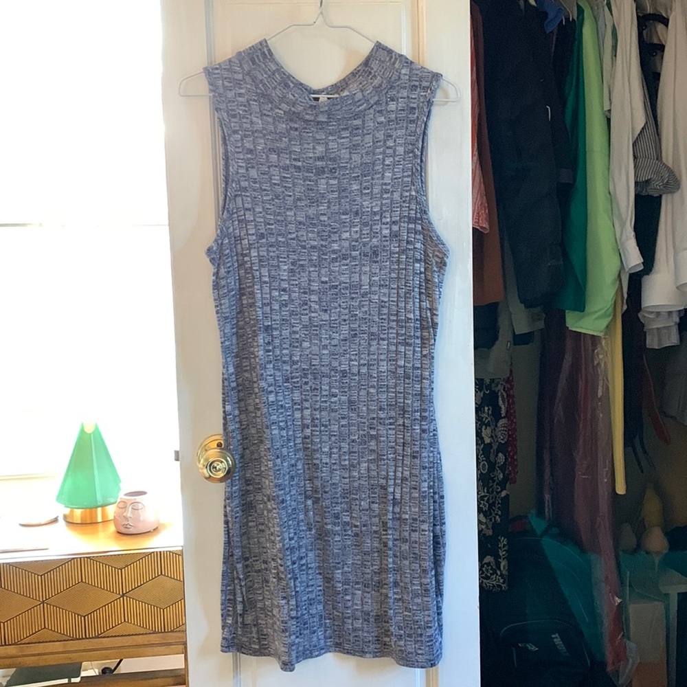 Cute blue-gray sleeveless sweater dress